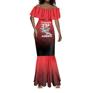 Tuskegee Red Tails Airmen Mermaid Dress 332nd Fighter Group - Black Red - African Pride