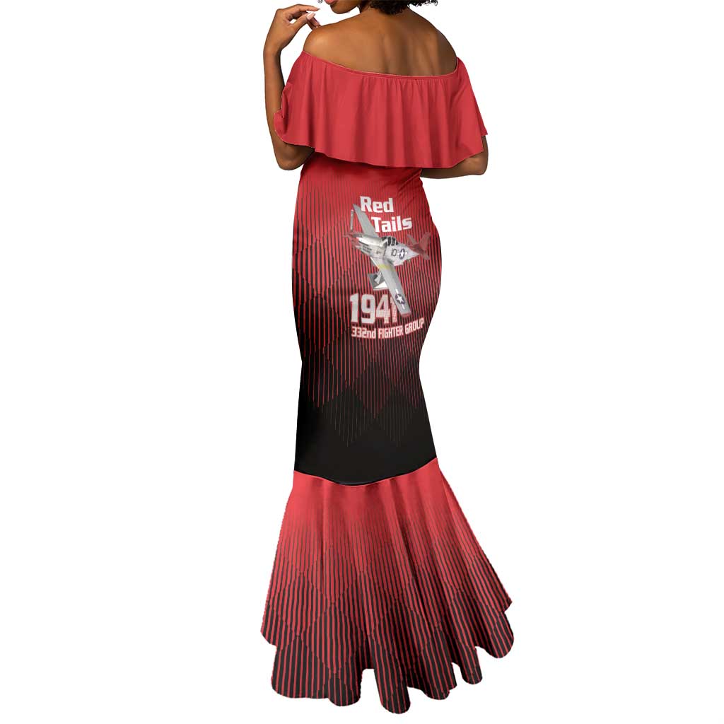 Tuskegee Red Tails Airmen Mermaid Dress 332nd Fighter Group - Black Red - African Pride