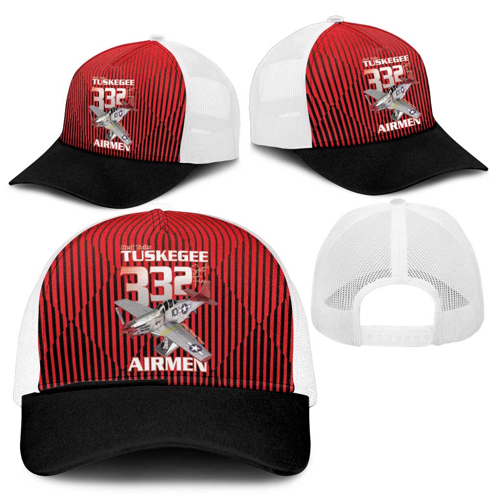 Tuskegee Red Tails Airmen Mesh Trucker Cap 332nd Fighter Group - Black Red - African Pride