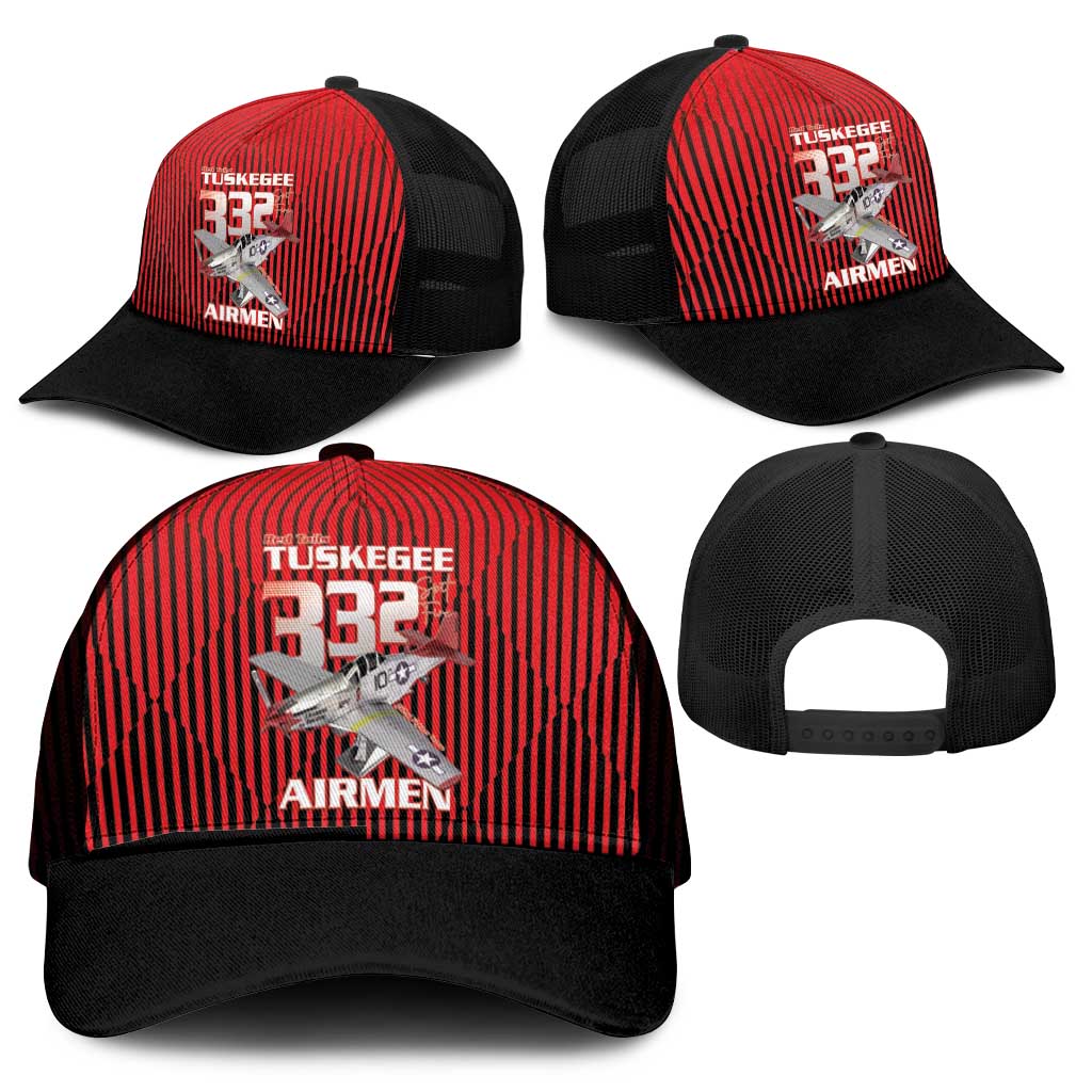 Tuskegee Red Tails Airmen Mesh Trucker Cap 332nd Fighter Group - Black Red - African Pride