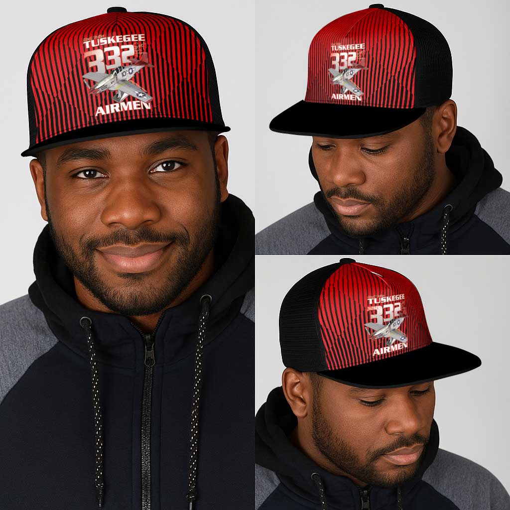 Tuskegee Red Tails Airmen Mesh Trucker Cap 332nd Fighter Group - Black Red - African Pride