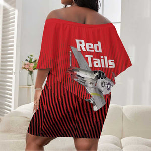 Tuskegee Red Tails Airmen Off Shoulder Short Dress 332nd Fighter Group - Black Red - African Pride
