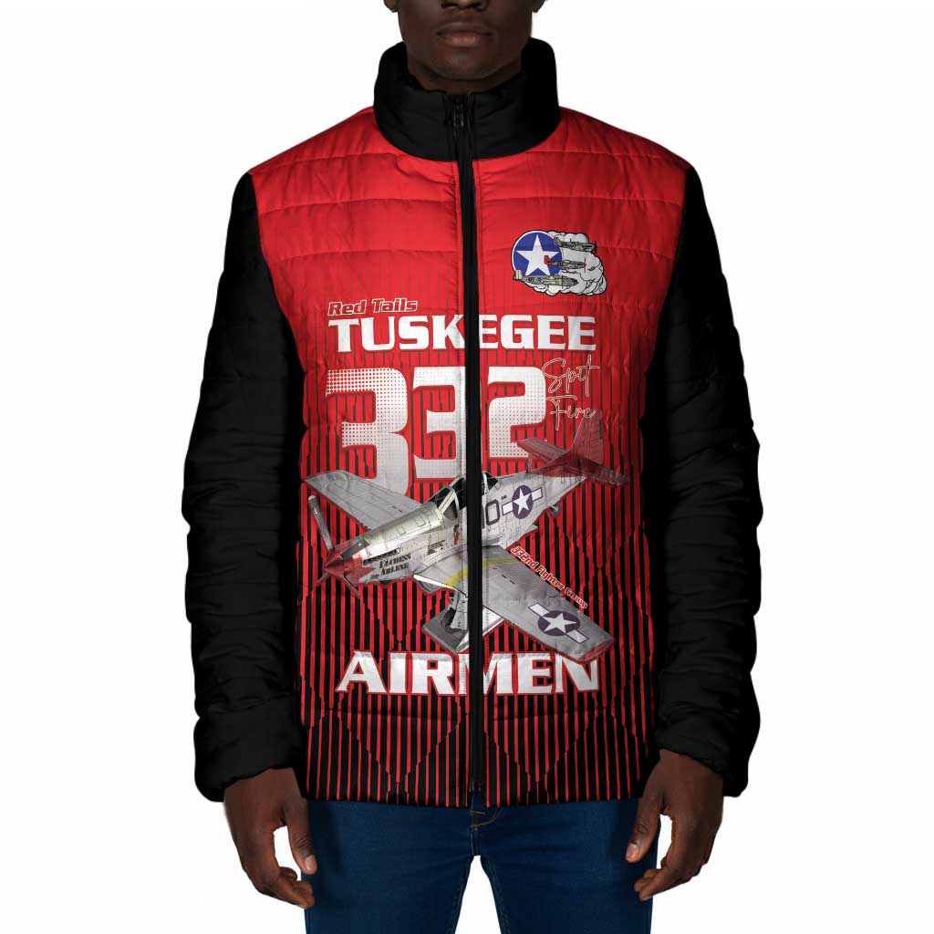 Tuskegee Red Tails Airmen Padded Jacket P-51 Mustang 332nd Fighter Group - Black Red