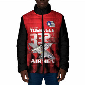 Tuskegee Red Tails Airmen Padded Jacket P-51 Mustang 332nd Fighter Group - Black Red