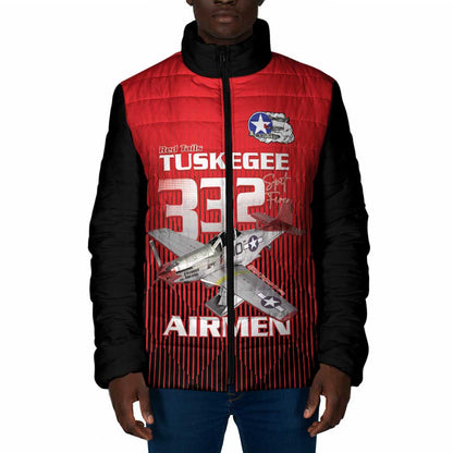 Tuskegee Red Tails Airmen Padded Jacket P-51 Mustang 332nd Fighter Group - Black Red