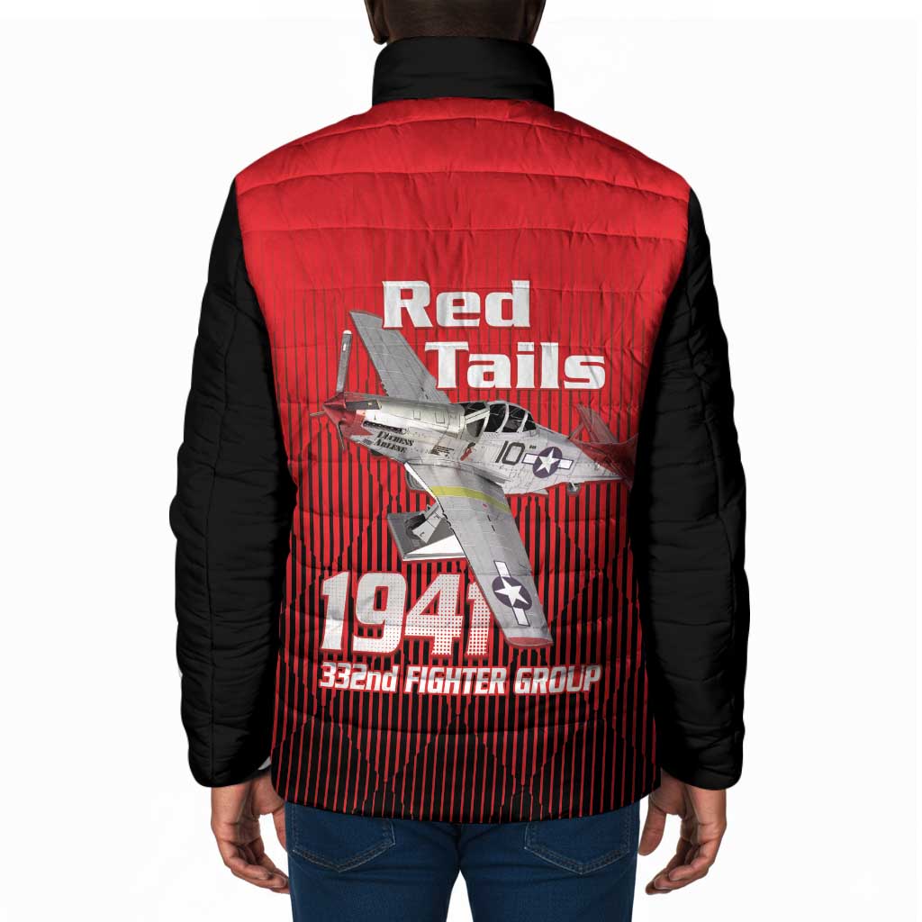 Tuskegee Red Tails Airmen Padded Jacket P-51 Mustang 332nd Fighter Group - Black Red