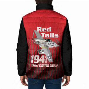 Tuskegee Red Tails Airmen Padded Jacket P-51 Mustang 332nd Fighter Group - Black Red