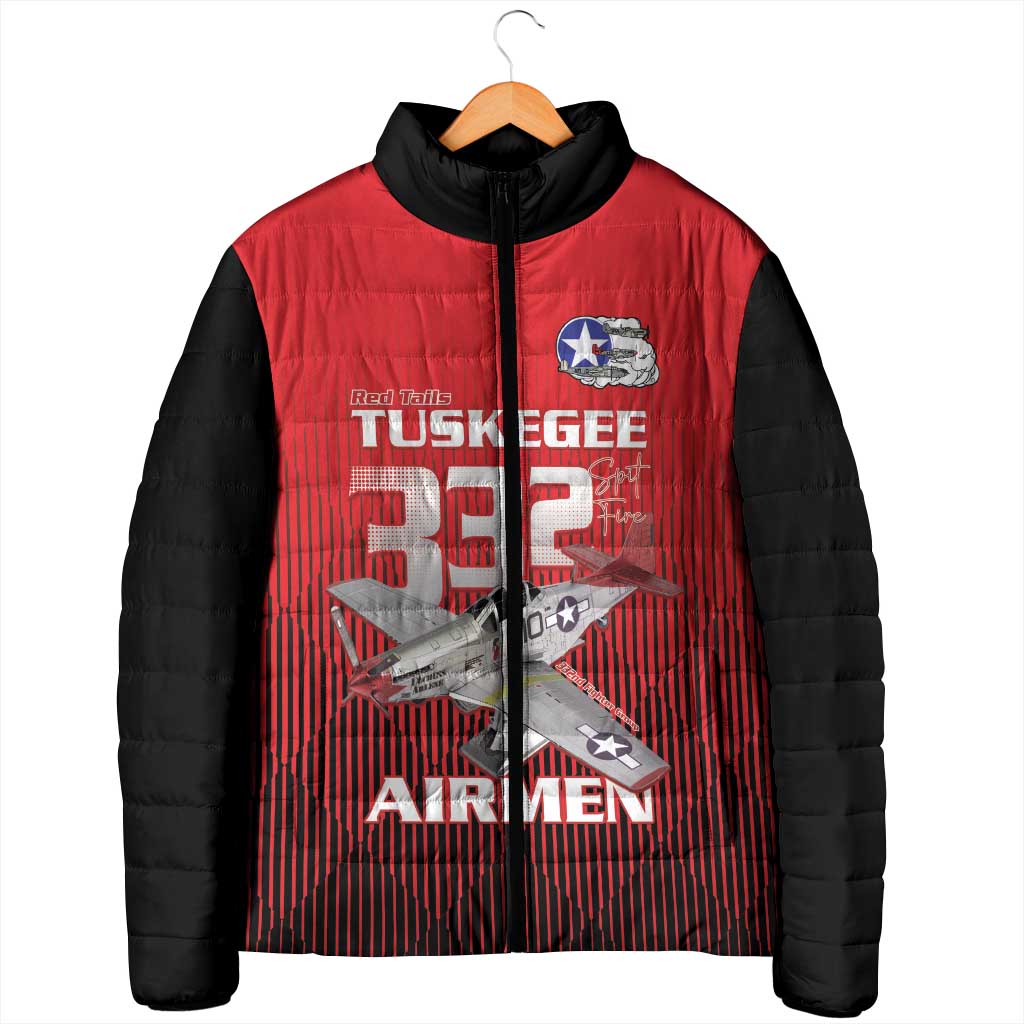 Tuskegee Red Tails Airmen Padded Jacket P-51 Mustang 332nd Fighter Group - Black Red