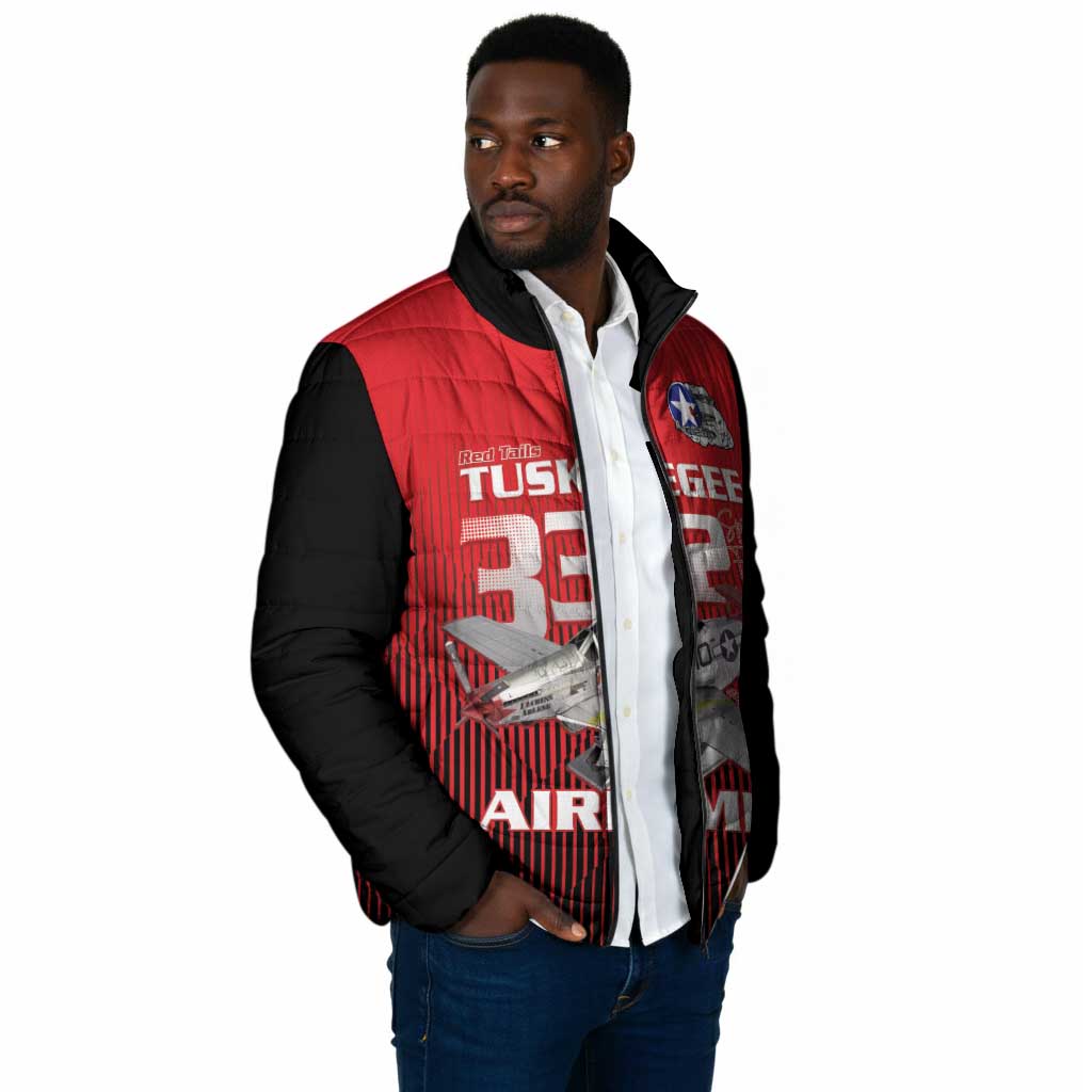 Tuskegee Red Tails Airmen Padded Jacket P-51 Mustang 332nd Fighter Group - Black Red
