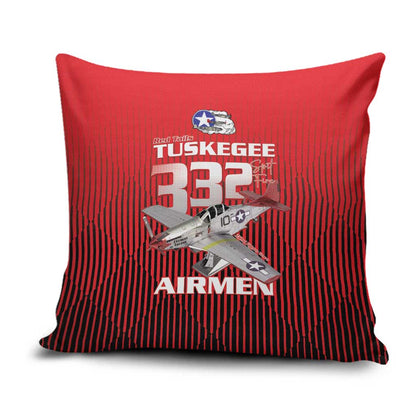 Tuskegee Red Tails Airmen Pillow Cover P-51 Mustang 332nd Fighter Group - Black Red