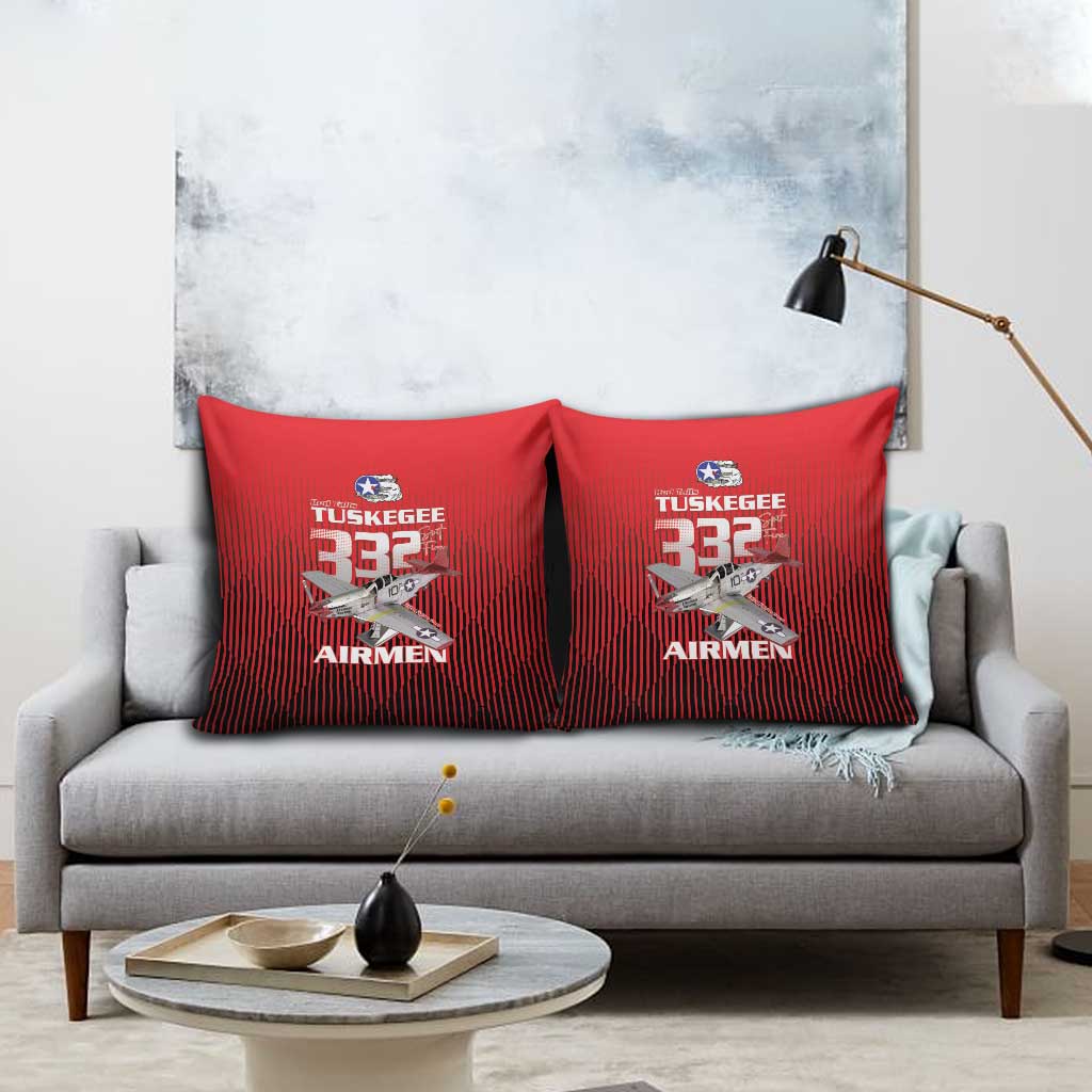 Tuskegee Red Tails Airmen Pillow Cover P-51 Mustang 332nd Fighter Group - Black Red