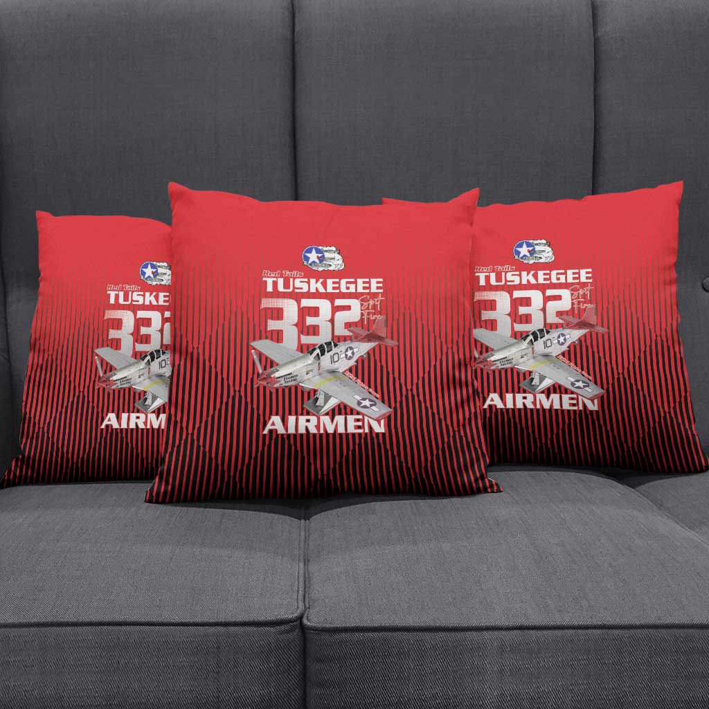 Tuskegee Red Tails Airmen Pillow Cover P-51 Mustang 332nd Fighter Group - Black Red
