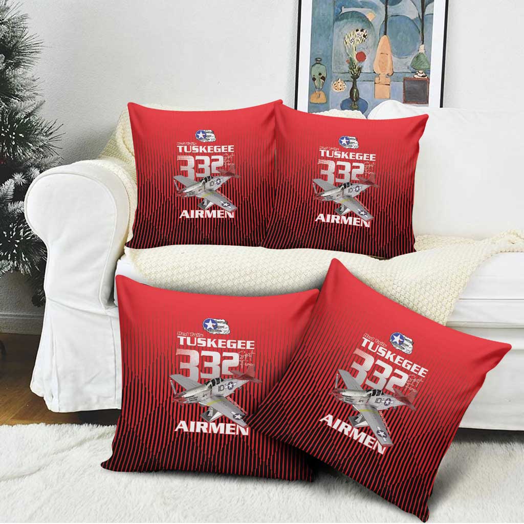 Tuskegee Red Tails Airmen Pillow Cover P-51 Mustang 332nd Fighter Group - Black Red
