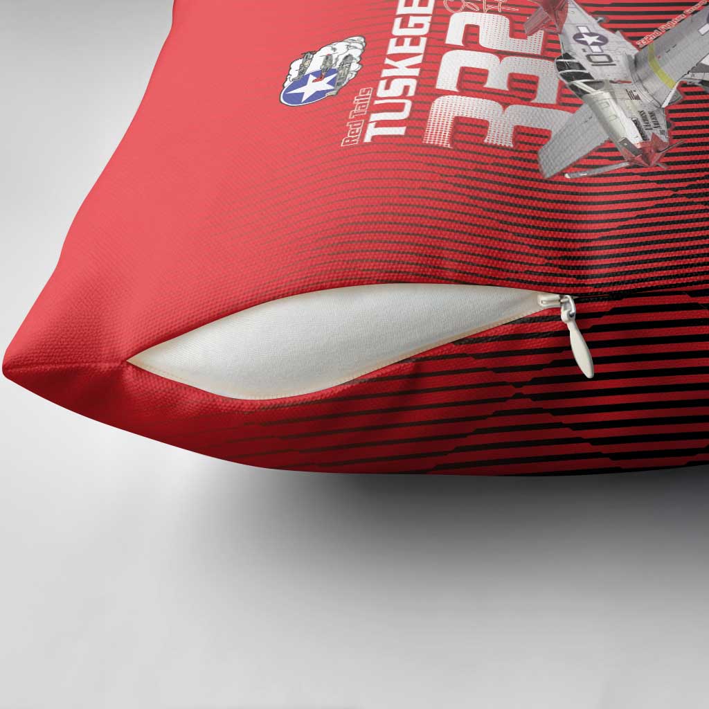 Tuskegee Red Tails Airmen Pillow Cover P-51 Mustang 332nd Fighter Group - Black Red