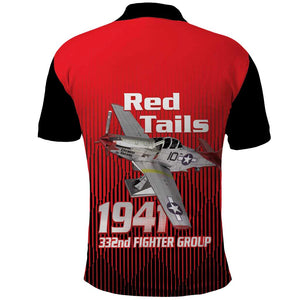 Tuskegee Red Tails Airmen Polo Shirt 332nd Fighter Group - Black Red - African Pride