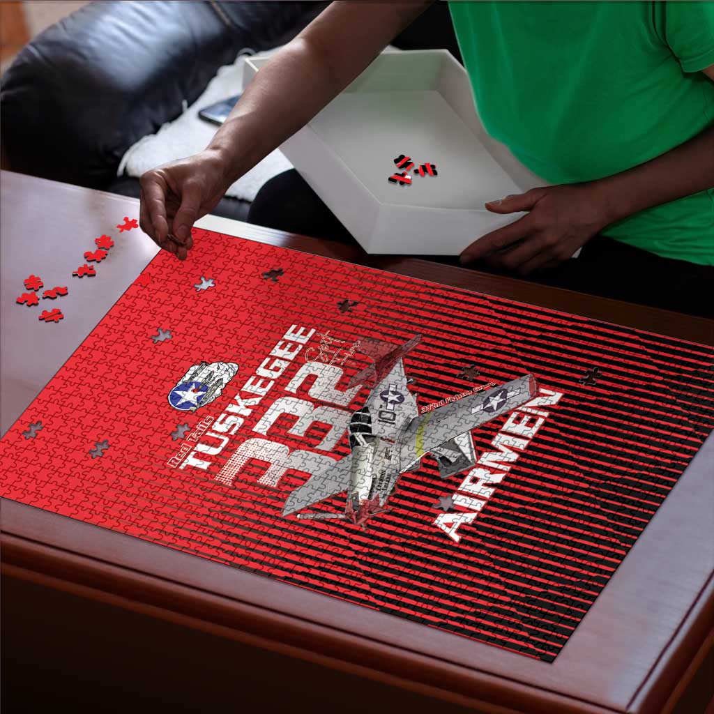 Tuskegee Red Tails Airmen Puzzle P-51 Mustang 332nd Fighter Group - Black Red