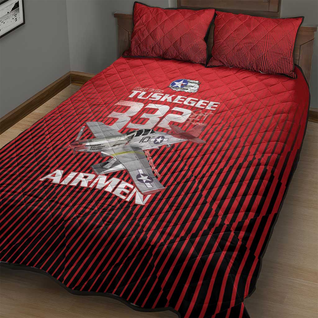 Tuskegee Red Tails Airmen Quilt Bed Set 332nd Fighter Group - Black Red - African Pride