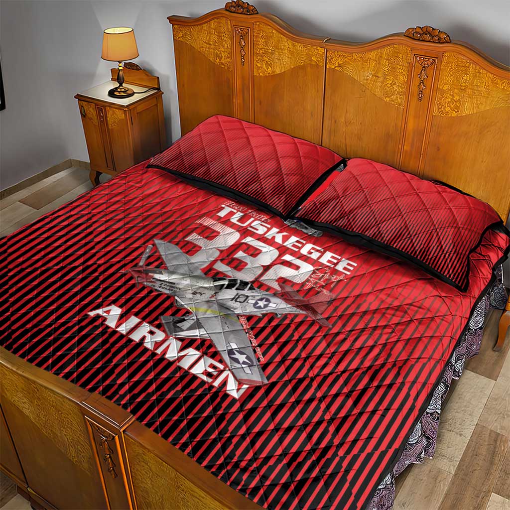 Tuskegee Red Tails Airmen Quilt Bed Set 332nd Fighter Group - Black Red - African Pride