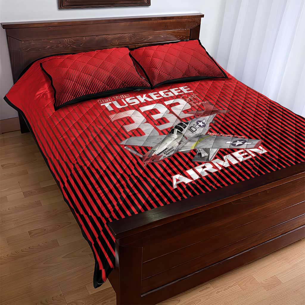 Tuskegee Red Tails Airmen Quilt Bed Set 332nd Fighter Group - Black Red - African Pride