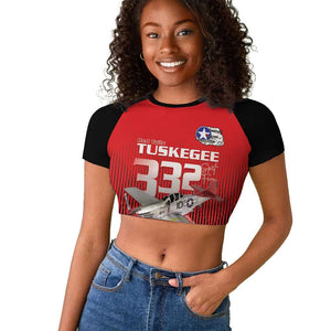 Tuskegee Red Tails Airmen Raglan Cropped T shirt 332nd Fighter Group - Black Red - African Pride