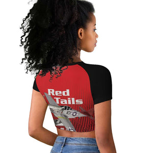 Tuskegee Red Tails Airmen Raglan Cropped T shirt 332nd Fighter Group - Black Red - African Pride