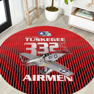 Tuskegee Red Tails Airmen Round Carpet 332nd Fighter Group - Black Red - African Pride