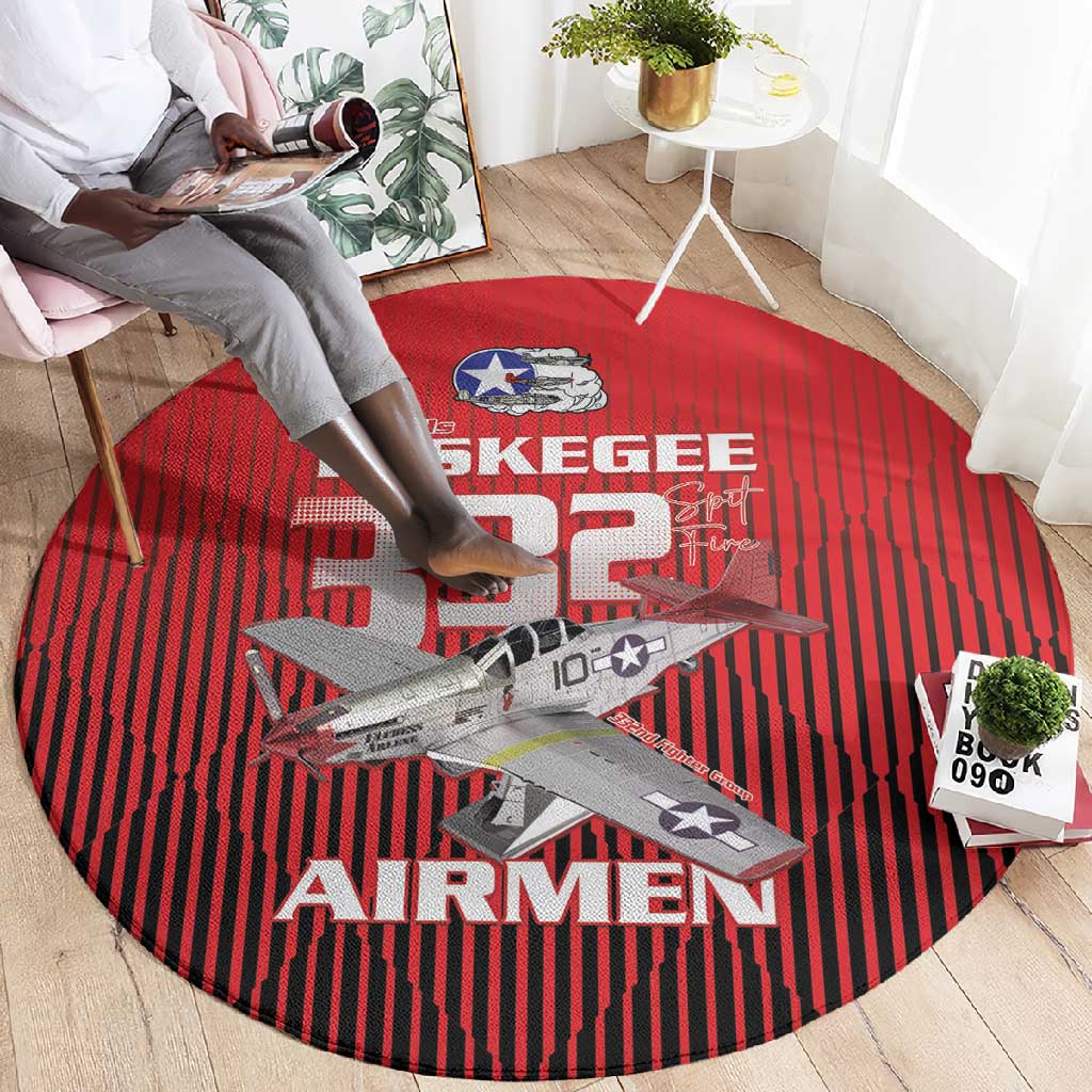 Tuskegee Red Tails Airmen Round Carpet 332nd Fighter Group - Black Red - African Pride