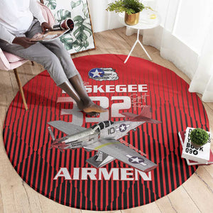 Tuskegee Red Tails Airmen Round Carpet 332nd Fighter Group - Black Red - African Pride