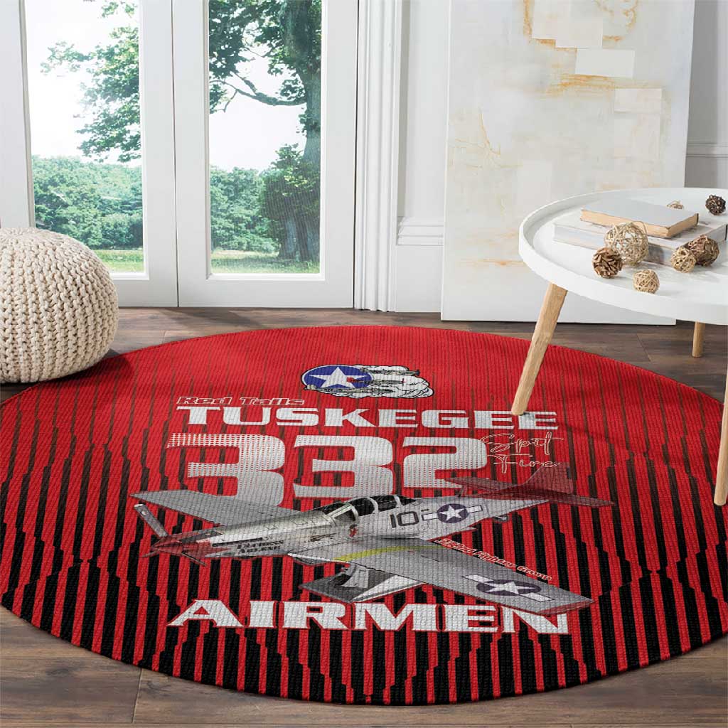 Tuskegee Red Tails Airmen Round Carpet 332nd Fighter Group - Black Red - African Pride