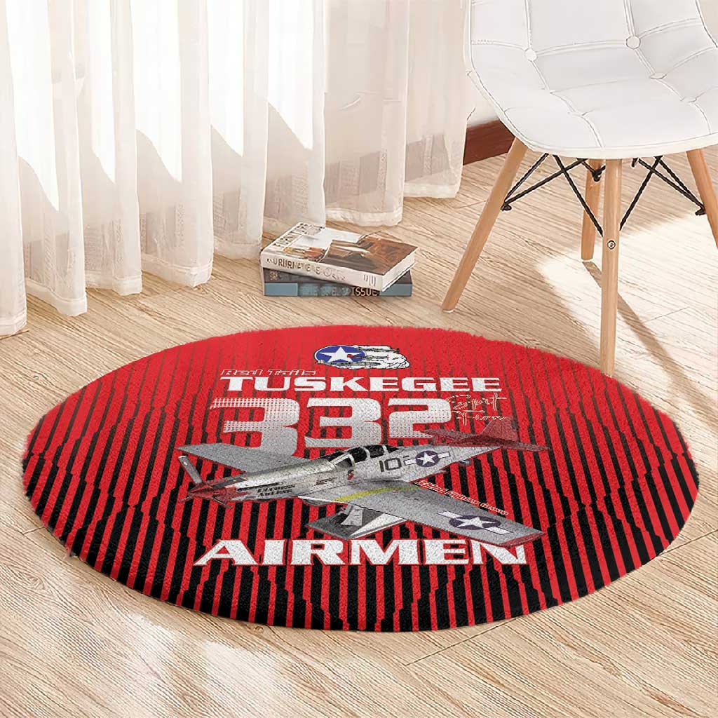 Tuskegee Red Tails Airmen Round Carpet 332nd Fighter Group - Black Red - African Pride