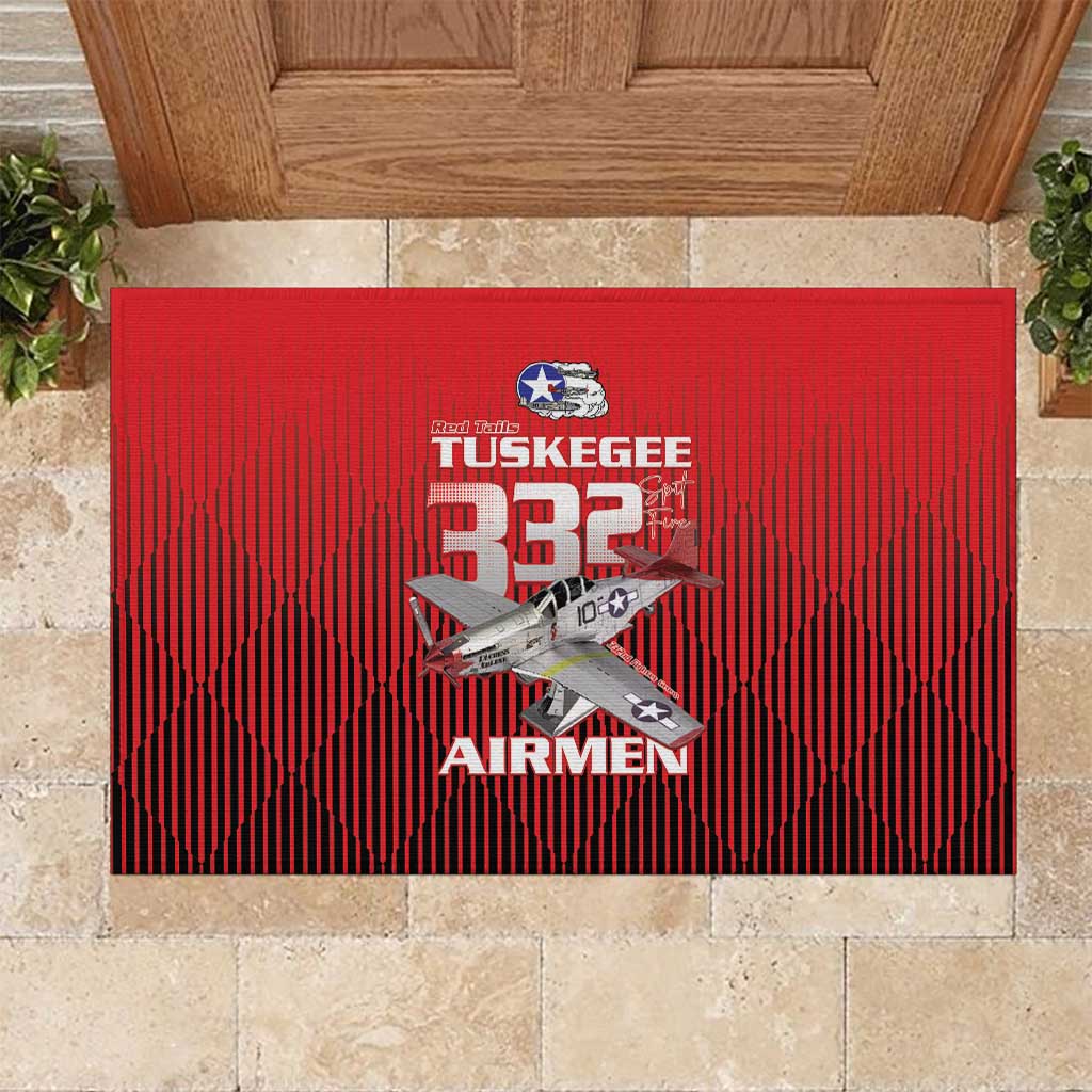 Tuskegee Red Tails Airmen Rubber Doormat 332nd Fighter Group - Black Red - African Pride