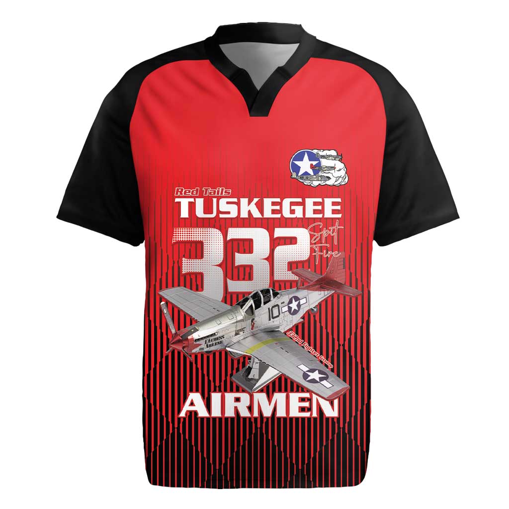 Tuskegee Red Tails Airmen Rugby Jersey 332nd Fighter Group - Black Red - African Pride