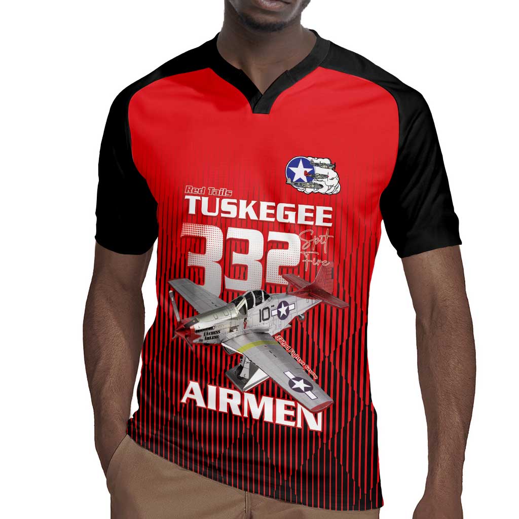 Tuskegee Red Tails Airmen Rugby Jersey 332nd Fighter Group - Black Red - African Pride