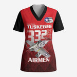 Tuskegee Red Tails Airmen Scrub Top P-51 Mustang 332nd Fighter Group - Black Red - African Pride