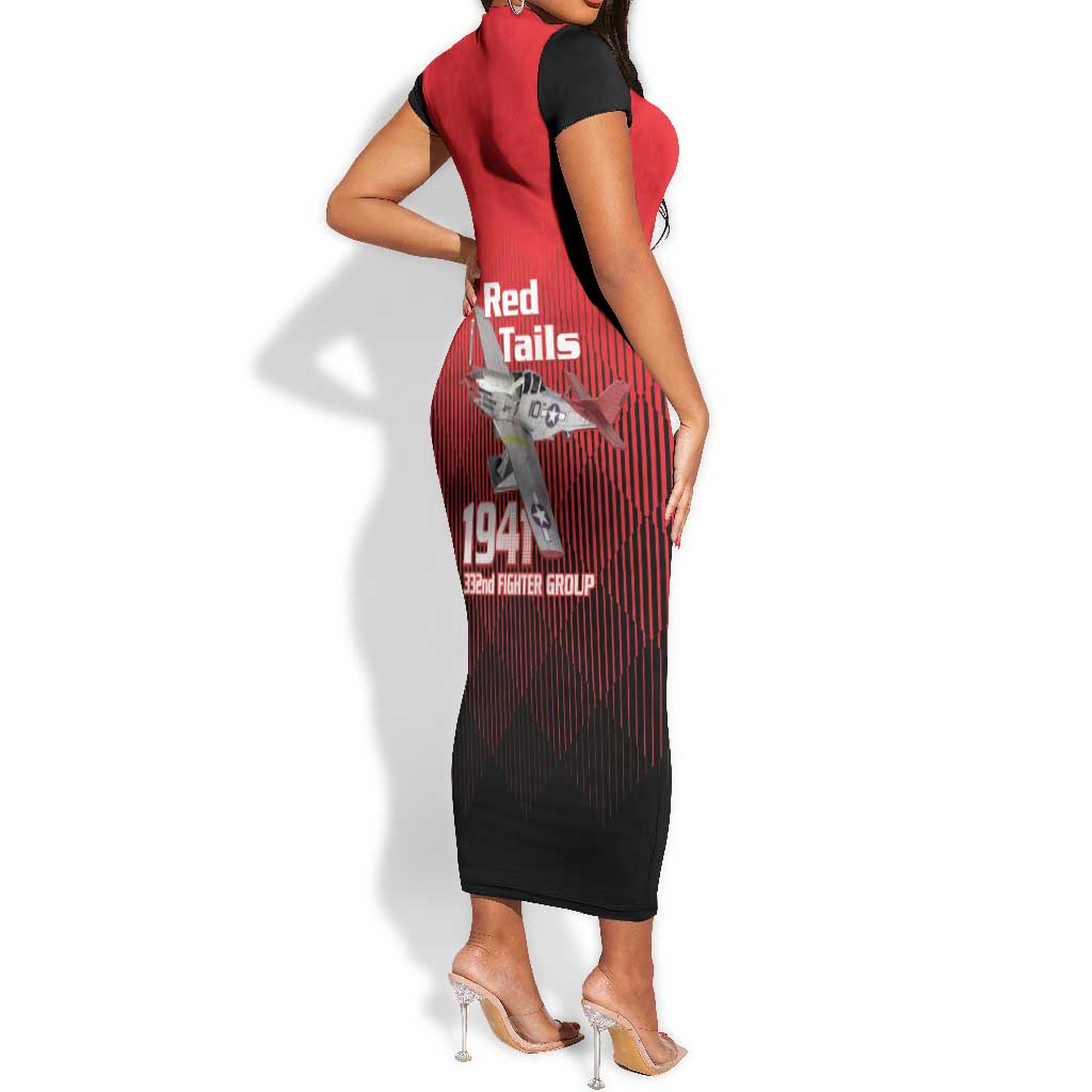 Tuskegee Red Tails Airmen Short Sleeve Bodycon Dress 332nd Fighter Group - Black Red - African Pride
