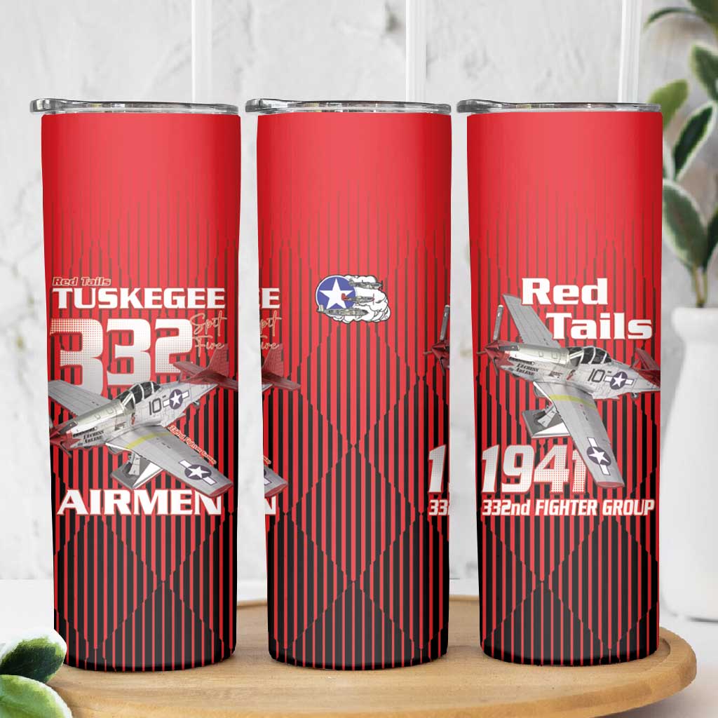 Tuskegee Red Tails Airmen Skinny Tumbler 332nd Fighter Group - Black Red - African Pride