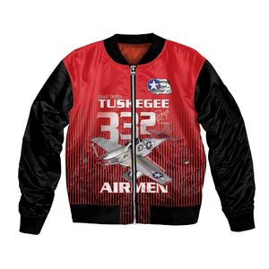 Tuskegee Red Tails Airmen Sleeve Zip Bomber Jacket 332nd Fighter Group - Black Red - African Pride