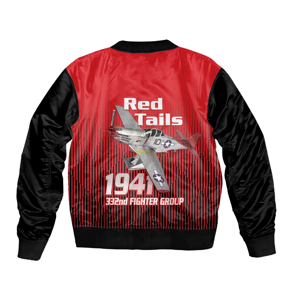Tuskegee Red Tails Airmen Sleeve Zip Bomber Jacket 332nd Fighter Group - Black Red - African Pride