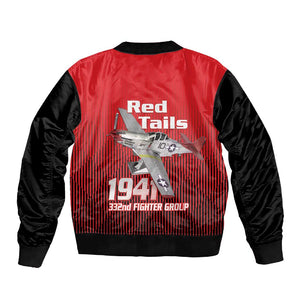 Tuskegee Red Tails Airmen Sleeve Zip Bomber Jacket 332nd Fighter Group - Black Red - African Pride