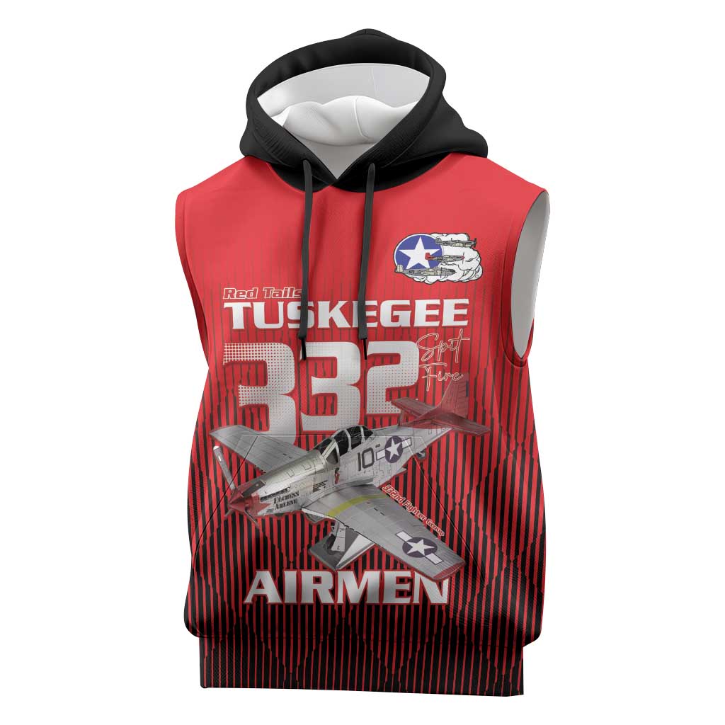 Tuskegee Red Tails Airmen Sleeveless Hoodie 332nd Fighter Group - Black Red - African Pride