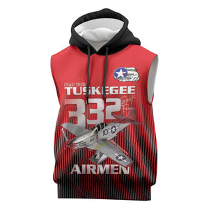 Tuskegee Red Tails Airmen Sleeveless Hoodie 332nd Fighter Group - Black Red - African Pride
