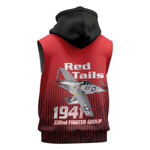 Tuskegee Red Tails Airmen Sleeveless Hoodie 332nd Fighter Group - Black Red - African Pride