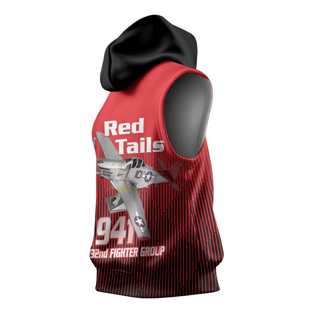 Tuskegee Red Tails Airmen Sleeveless Hoodie 332nd Fighter Group - Black Red - African Pride