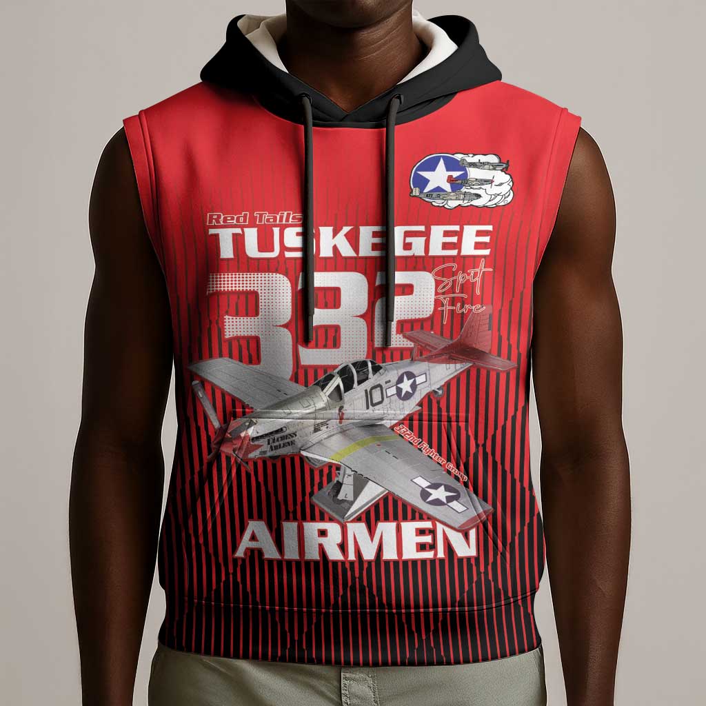 Tuskegee Red Tails Airmen Sleeveless Hoodie 332nd Fighter Group - Black Red - African Pride