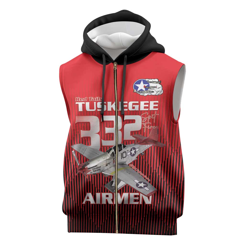 Tuskegee Red Tails Airmen Sleeveless Zip Hoodie 332nd Fighter Group - Black Red - African Pride