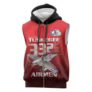 Tuskegee Red Tails Airmen Sleeveless Zip Hoodie 332nd Fighter Group - Black Red - African Pride