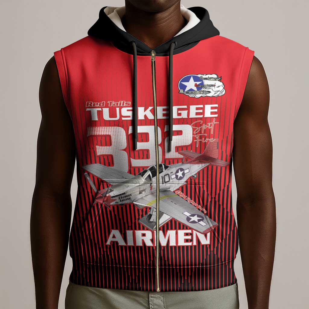 Tuskegee Red Tails Airmen Sleeveless Zip Hoodie 332nd Fighter Group - Black Red - African Pride