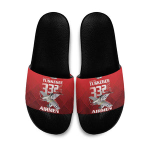Tuskegee Red Tails Airmen Slide Sandals P-51 Mustang 332nd Fighter Group - Black Red