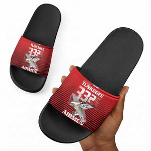 Tuskegee Red Tails Airmen Slide Sandals P-51 Mustang 332nd Fighter Group - Black Red