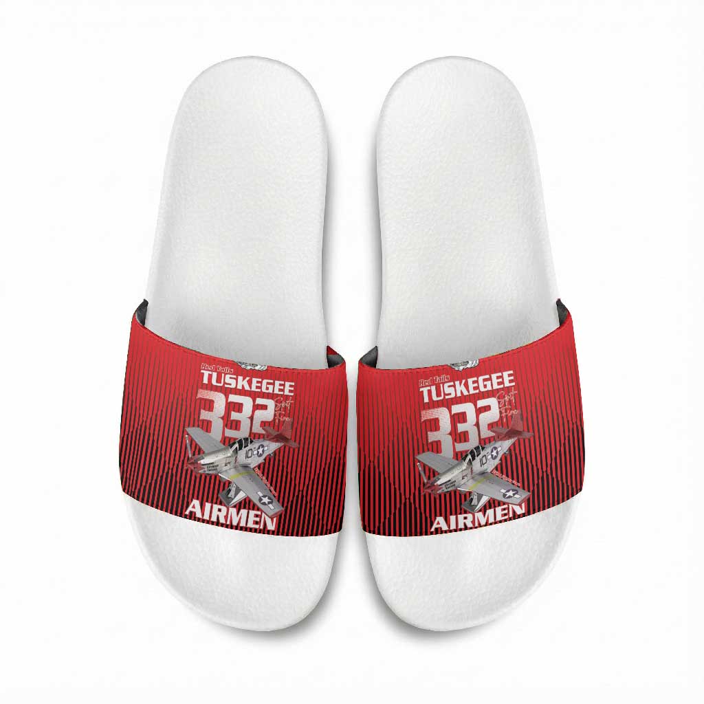 Tuskegee Red Tails Airmen Slide Sandals P-51 Mustang 332nd Fighter Group - Black Red